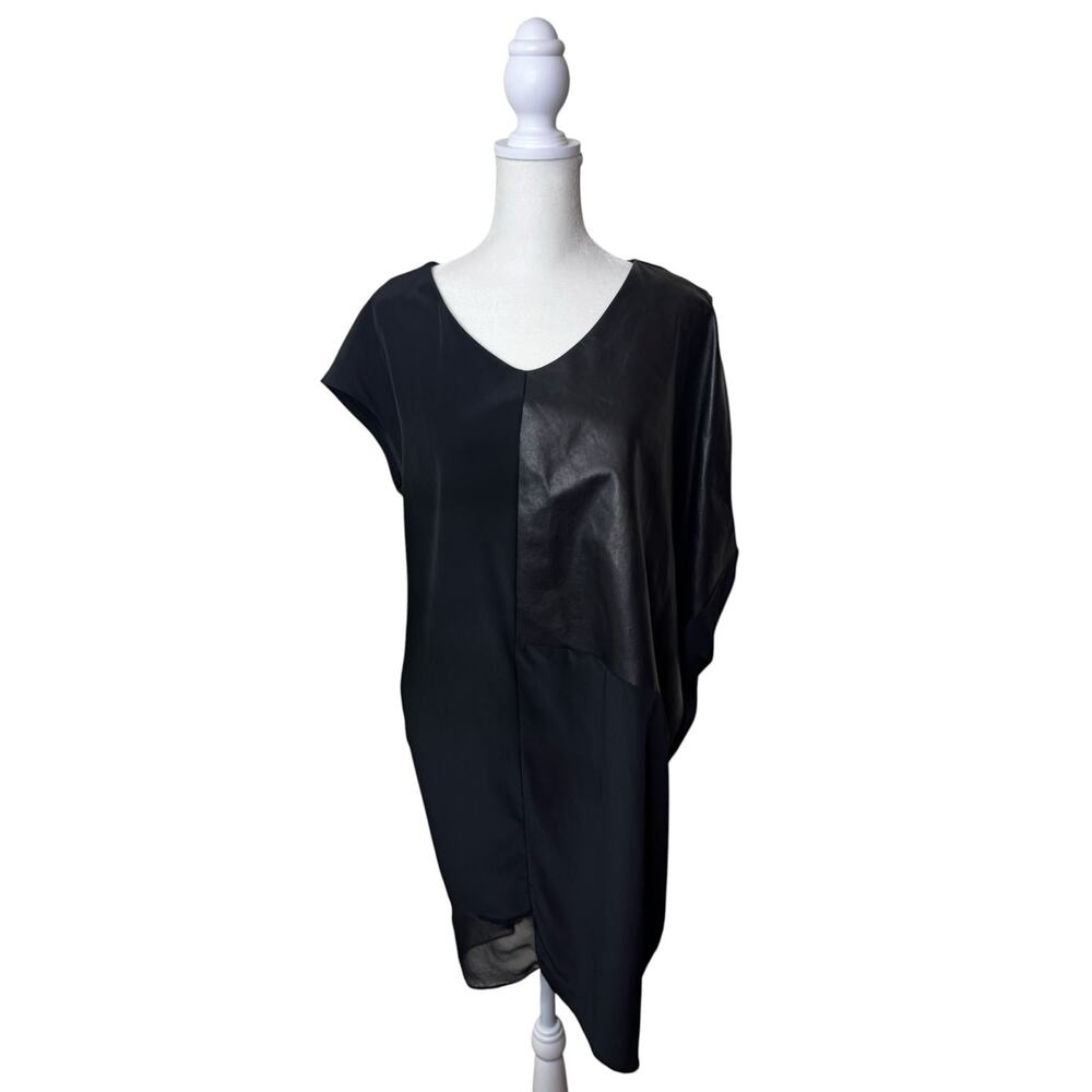 DEMOO PARKCHOONMOO Lamb Skin Leather & Silk Asymmetric Tunic Dress Black Size 38